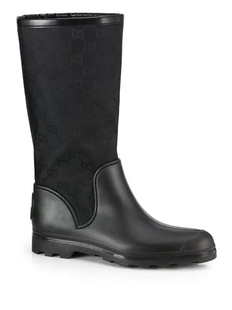 gucci black gg rubber flat rain boots|thigh high Gucci boots.